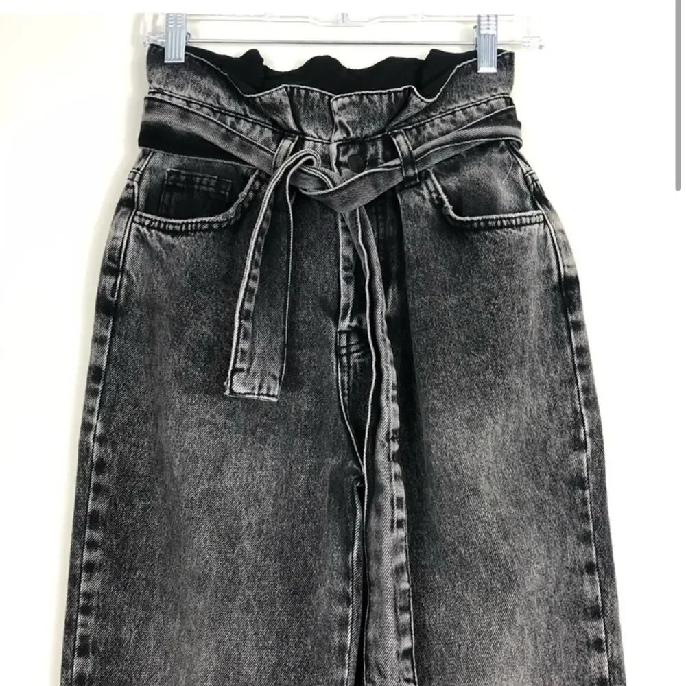 Free people we the free black paper bag waist jeans